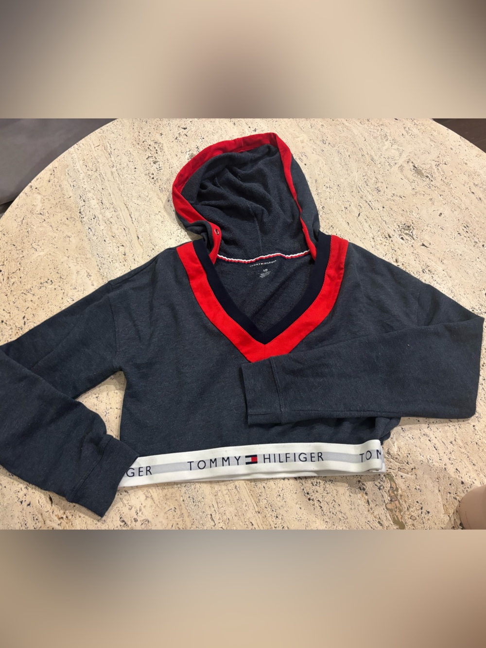 Tommy Hilfiger Navy crop sweater with Red Hood Trim
